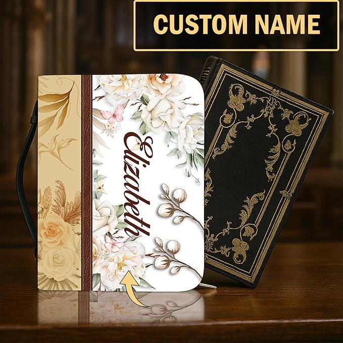 Personalized Bible Cover for Men, Christian Bible Case PU Leather, Jeus Bags Religious Appreciation Gifts for Women Girls Daughter Christian with Handle Zipper (BIBLE-07, M-2XL)