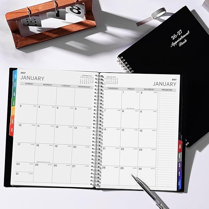 2026-2027 Appointment Book - 2026-2027 Planner, July 2026 - June 2027, 9" x 11", Daily Hourly Planner, Half Hour (30 Mins) Interval, Colorful Monthly Tabs, Lay-Flat, Inner Pocket