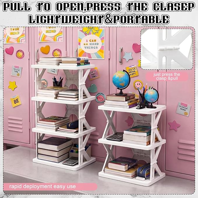 Lineshading 4 Tier Foldable Locker Organizer Shelf Foldable Storage Shelves Locker for School, Office, Gym Lockers, Dorm Room, Multi-Layer Shoe Gear Tower, Heavy-Duty No-Tool Portable Shelf(White)