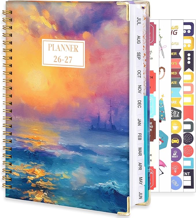 2026-2027 Planner, Weekly and Monthly Planner, July 2026-June 2027, Calendar Planner A5 (6.1" x 8.4") with Tabs, Inner Pocket for Home School Office Supplies, Sunrise