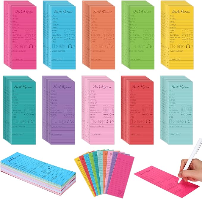 100 Pcs Colorful Book Review Bookmarks Book Marker Reading Log Bookish Gift for Readers Reading Page Markers to Review Tracker (Rainbow Color)