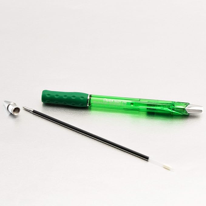 Pentel RSVP Super RT Ballpoint Pen, (0.7mm) Fine Line, Green Ink, Box of 12 (BX477-D)