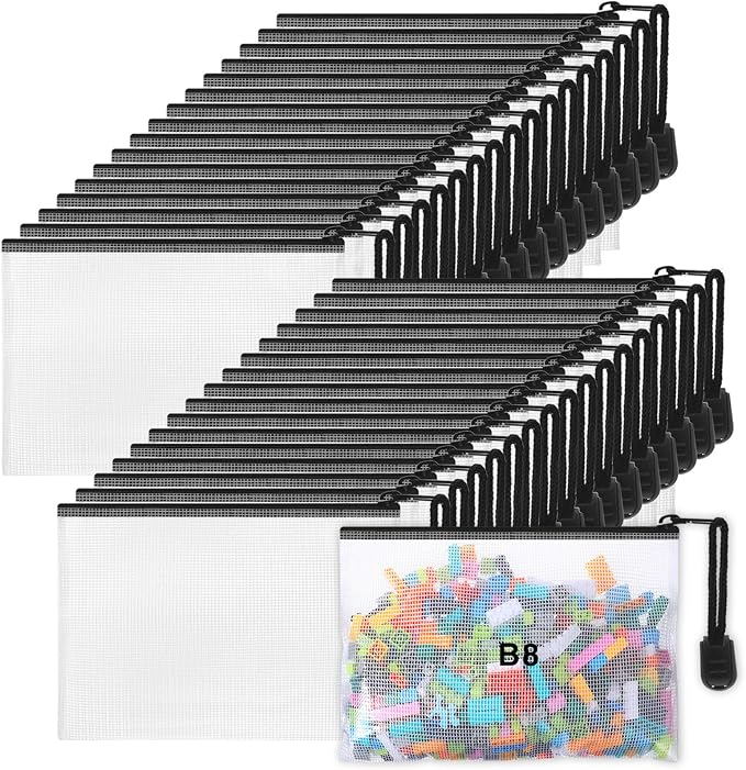 Jetec 32 Pcs Mesh Zipper Bags Toy Storage Bikini Organizer Bag Bolsas Para Guardar Trajes De Bano Waterproof Zipper Reusable Pouch Puzzle Multipurpose for Storage Office(Black,5.1 x 4.1 Inch)