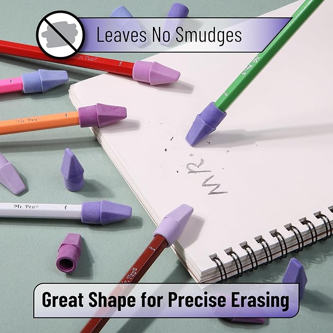 Mr. Pen- Pencil Top Erasers, 120 Pack, 6 Different Purple Shade Colors, Latex-Free & No Smudge Pencil Eraser Tops