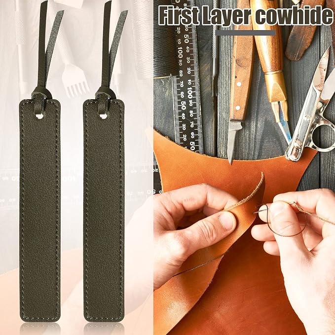 Zonon 10 Pieces Leather Bookmarks Handmade Genuine Leather Page Markers Personalized Bookmarks for Book Reading Bookworm Book Lovers Readers Writers Accessories(Olive Green)