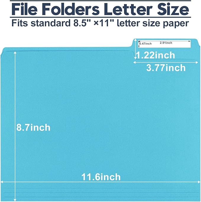 File Folders,Colored File Folders Letter Size 8.5" x 11",150 Pack 1/3 Cut Tab Bulk Durable Paper Folders with Blank Labels,File Folder for Office Business School Home Use,Lake Blue