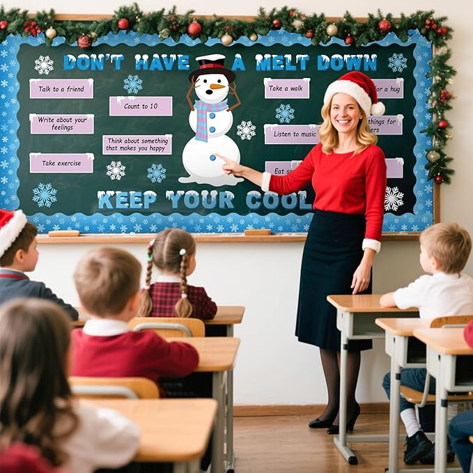 Winter Mental Health Bulletin Board Set Christmas Emotion Motivational Classroom Decorations Snowman Emotional Regulation Strategies Snowflakes Cutouts for Door Wall School Office Supplies