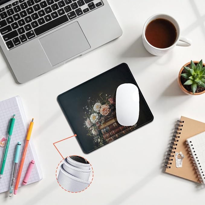 Vintage Moody Floral Book Mouse Pad, Reading Lovers Reader Librarian Gifts, Dark Academia Cottagecore Bookish Mouse Pad for Home Office Computer Gaming Desk Essentials, 9.5x7.9 Inch