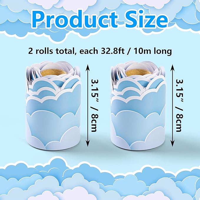 66 ft Blue Sky Clouds Bulletin Board Border Cloud Shaped die-Cut Border Trim Paper Cutouts roll for School Chalkboard Bulletin Board Window Wall Party Decor
