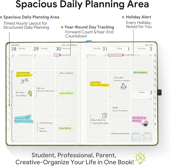 2026-2027 Weekly and Monthly Planner (July 2026–December 2027), 8.5"x11.5", Vertical Layout, 18 Months Agenda with Month Tabs & Pocket, Academic Calendar with Vegan Leather Cover,Sky Blue