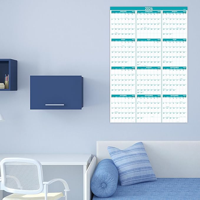 2026 Calendar - Yearly Wall Calendar 2026, Jan.2026 - Dec.2026, 34.3" x 22.8"(open), 2026 Wall Calendar with Thick Paper, One Page for Organizing, Vertical, Round Stickers - Green