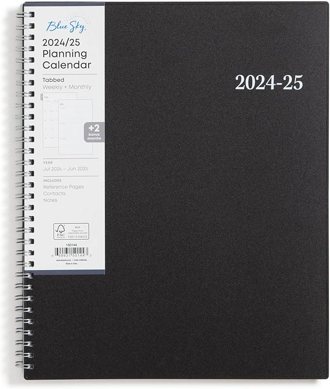 Blue Sky 2024-2025 Academic Year Weekly and Monthly Planner, July 2024 - June 2025, 8.5" x 11", Flexible Cover, Wirebound, Enterprise (150144)