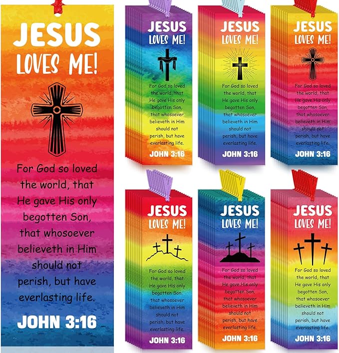 Jetec 60 Pcs Religious Bookmark for Kid Christian Bookmarks Jesus Loves Me Bookmarks John 3 16 Christian Gifts Bible Verse for Sunday School Church Summer Party Reading Rewards