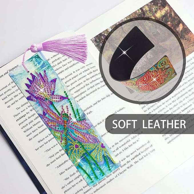 2 Pcs Diamond Painting Bookmark, Leather DIY Book Makers for Adults Book Lovers, Diamond Art Beginners, Small Diamond Art Kits, Paint by Art Crafts Supplies Gift for Women Girls (Flower Rose)
