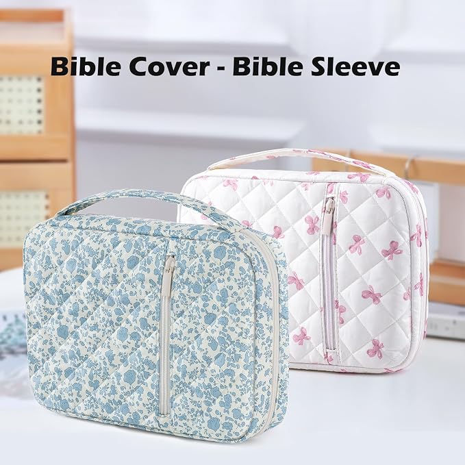 Quilted Bible Cover Case for Women, Large Bible's Bag with Pockets & Handle, Bible Carrying Case Organizer for Bible Study Supplies, Christian Gifts, Fits Large & Small Bibles
