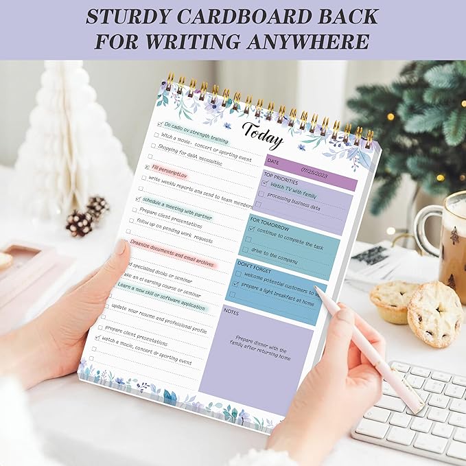 To Do List Notepad - Daily Planner Notepad 104 Pages Task Planner, 6.7" x 9.8" Double Sided Spiral Notebook with Checklist Productivity Planning Pad for Work Office Home-Purple
