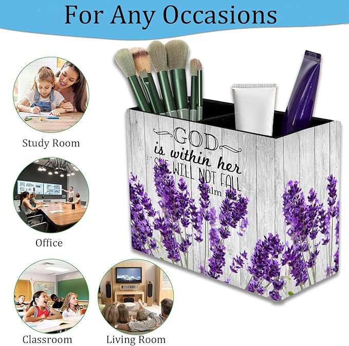 Pen Holder, Pencil Case, Makeup Brush Storage Box, Tableware Storage Box, Suitable for Office Or Home Item Organizing Stand - Lavender Psalm 46:5