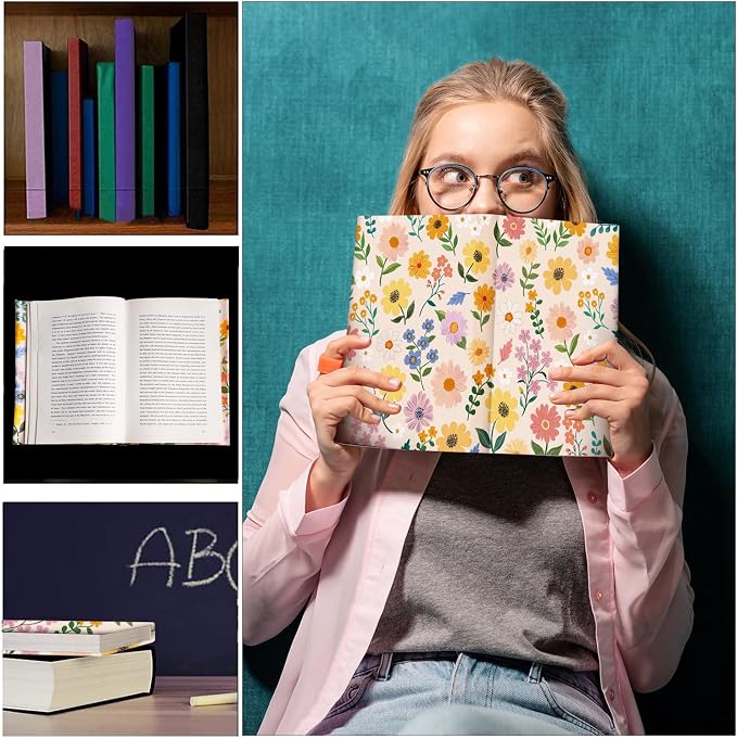 Anseal 1 Pack Floral Pattern Stretchable Book Sleeve Cover for Hardcovers Textbooks up to 9" x 12", Washable Reusable Book Protector with 2 Labels