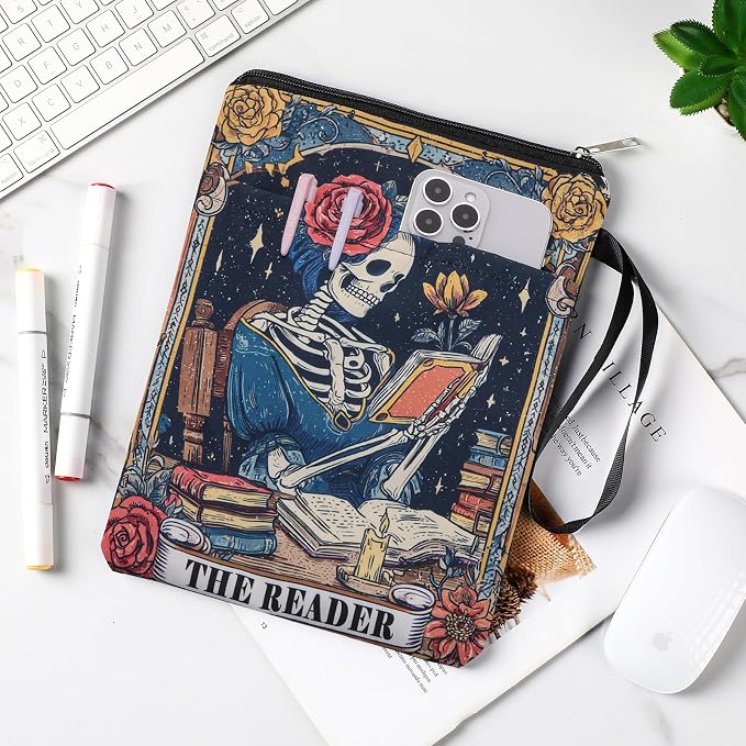 Gothic Book Sleeve Pouch - Tarot Books Covers Protector for Paperbacks with Handle Pocket Waterproof Library Reading Accessories Birthday Halloween Christmas Gift for Reader Student Women