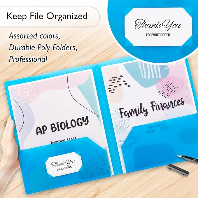BAZIC Products Assorted Bubble Embossed Poly 2-Pocket Folder, Standard Letter Folder, for School Office Documents, Set of 6