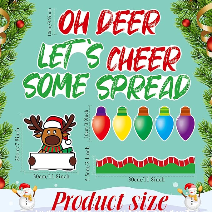 Fuutreo 68 Pcs Winter Elk Bulletin Board Set Winter Reindeer Classroom Decoration Winter Holiday Light Bulb Paper Cutouts Winter Elk Name Tags with Boarders for Wall Party School Decor Supplies