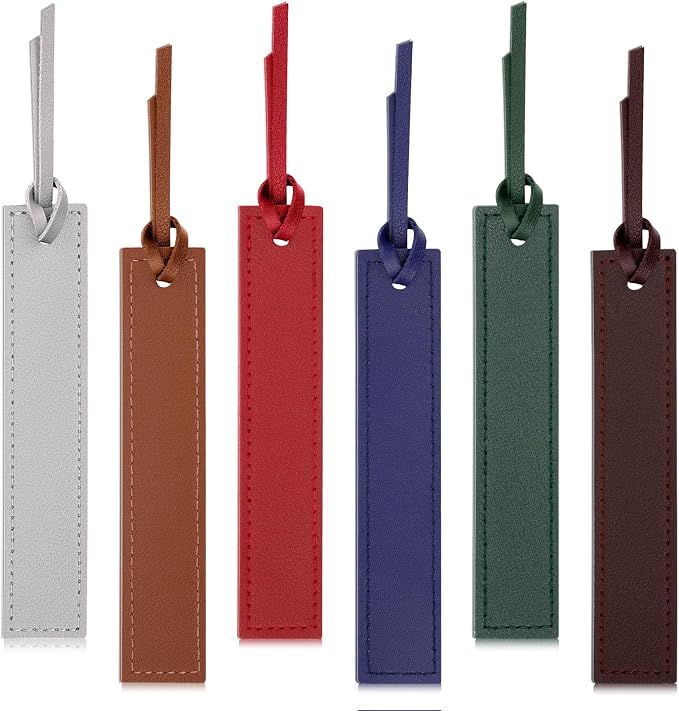 Wonvoc 6 Pcs Leather Bookmark, Bookmarks with Leather Rope, Page Markers Reading Presents for Women Men, Book Marks for Reading Lovers, for School Office Home Supplies