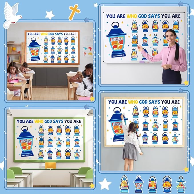 Blosssound Christian Bulletin Board Set Inspirational Classroom Decorations Jesus Oil Light God Says You Are Religious Cutouts for Sunday School Home Ofiice Church Back to School Wall Decor Supplies