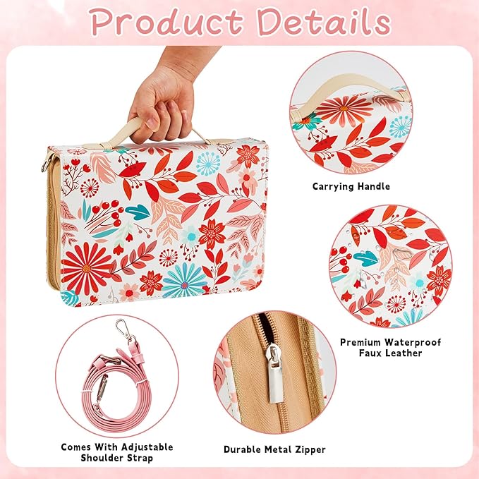 19PCS Idyllic Flower Leather Bible Cover for Women Floral Bible Cover Cases for Teen Girls Christmas Gift Christian Church Carrying Bag Journaling Kit with Shoulder Strap Highlighter Pens Book Marker