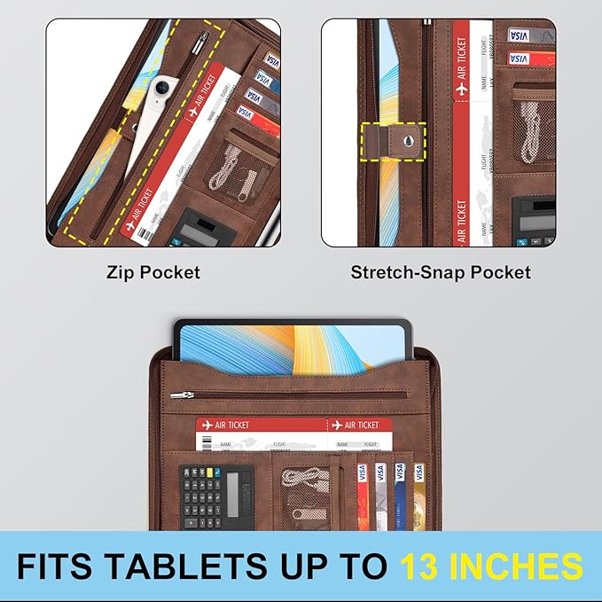 Eshow Portfolio Organizer - 3 Ring Binder with Zipper, Vegan Leather Business Padfolio Folder with Notepad Includes 5 Clear Sheet Protectors for Documents Files for Men Women
