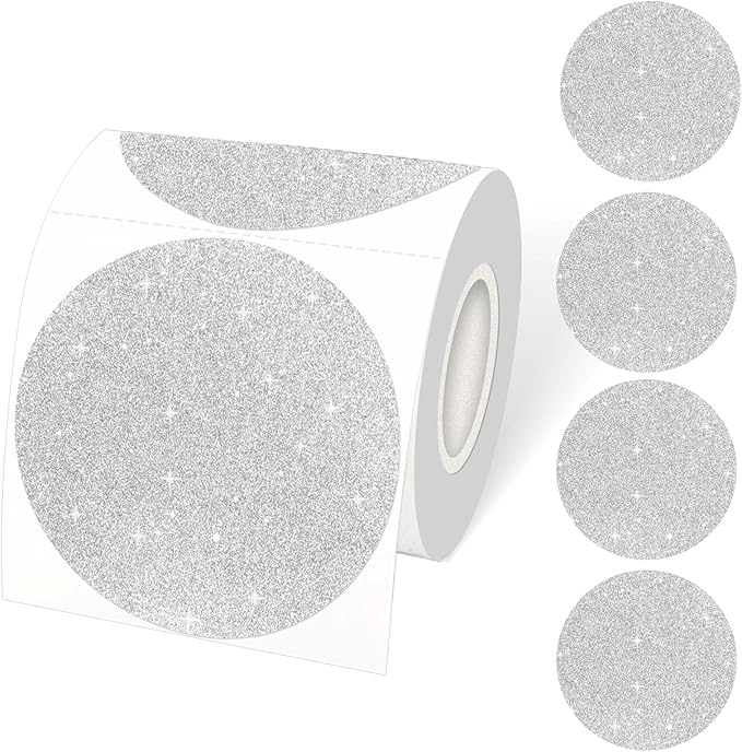 STARLIBOO 3 Inch Holographic Labels, Circle Direct Thermal Labels Stickers, Self-Adhesive Round Printer Labels for DIY Logo Design (Holographic Shiny Silver)