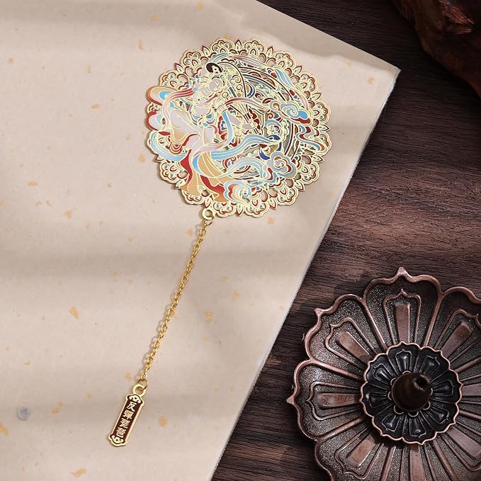 Luxury Dunhuang Metal Bookmark Gift Set, Elegant Bookmark with Pendant, Exquisite Pipa Fairy Gift Box for Book Lovers, Women, Readers and Writers