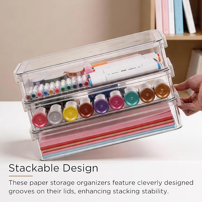 Citylife 3 PCS 9 x 13 Plastic Storage Bins with Lids and Latches, Portable Art Supply Storage Organizer, Paper Storage Box for Organizing A4 Paper, Letters, Documents, Art Supplies, and Crafts