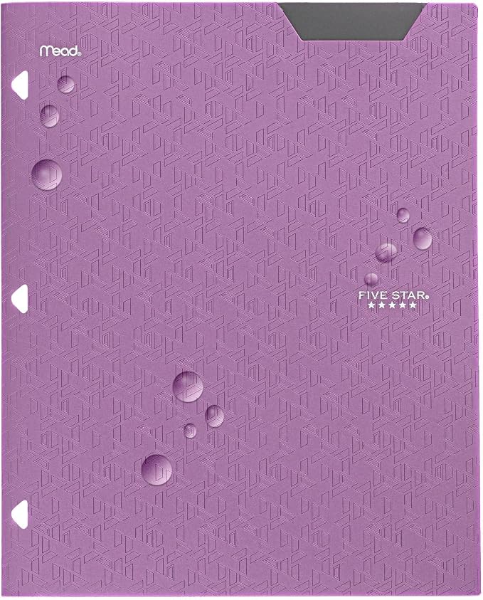 Five Star 2-Pocket Folder, Plastic Folder with Stay-Put Tabs, Fits 3-Ring Binder, Holds 8-1/2" x 11" Paper, Amethyst Purple (333420I-ECM)