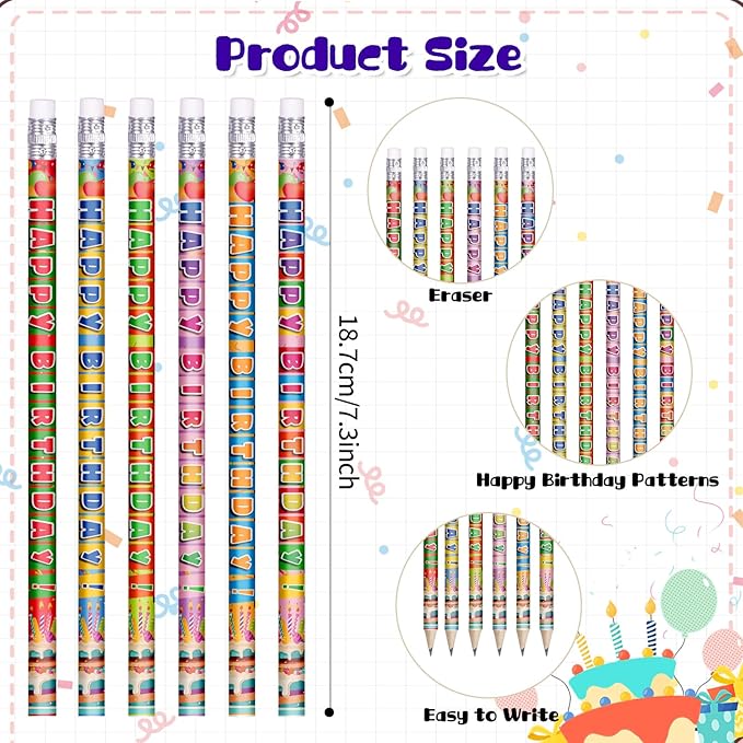 Birthday Pencils Happy Birthday Pencil for Students Birthday Pencils with Erasers Birthday Pencils for Teacher Classroom Birthday Party Supplies, 6 Style (48)