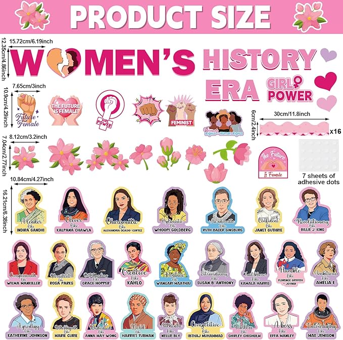 Women's History Month Bulletin Board Decorations Women's History Inspirational Positive Cutouts Motivational Famous Women Quotes Classroom Decor Supplies for Home School Classroom Wall Hallway Decor