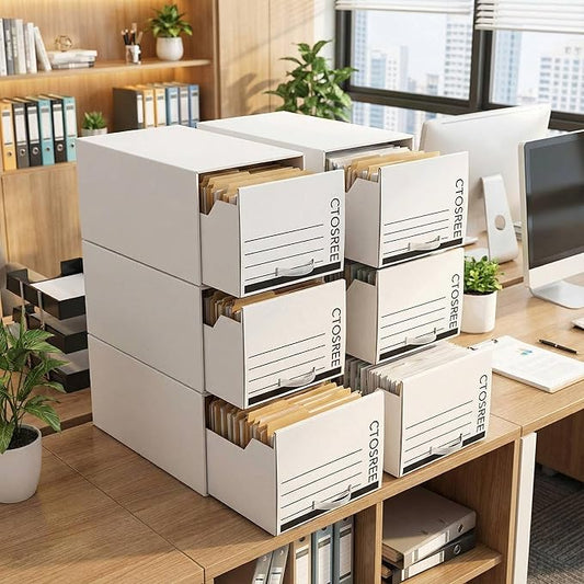 Ctosree 6pcs Economy Storage Drawer Files White Stackable Storage Drawers with Plastic Handles for Files, Letter Durable Space Saving Organizers for Office, Home