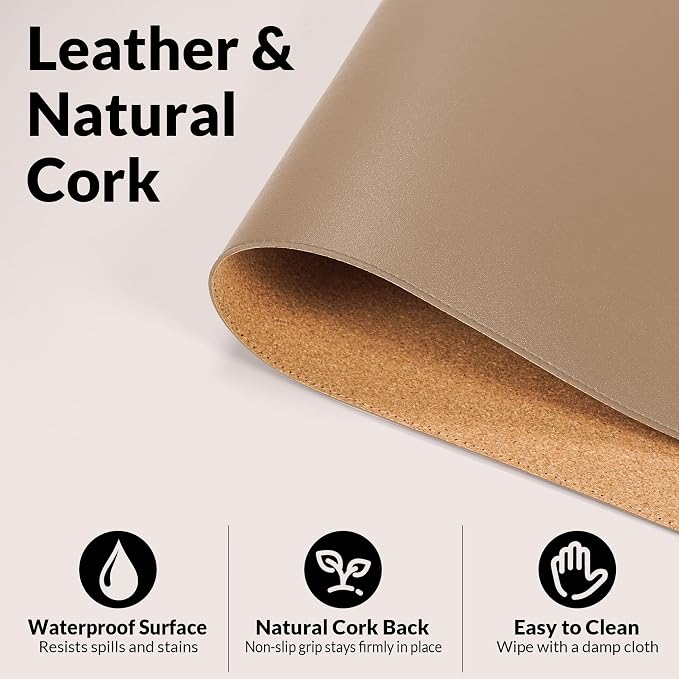 AFIING Cork Desk Mat, Dark Apricot, 35.4" x 17",Desk pad Protector | Dual-Sided Cork & PU Leather, Large Mouse Pad, Non-Slip & Waterproof