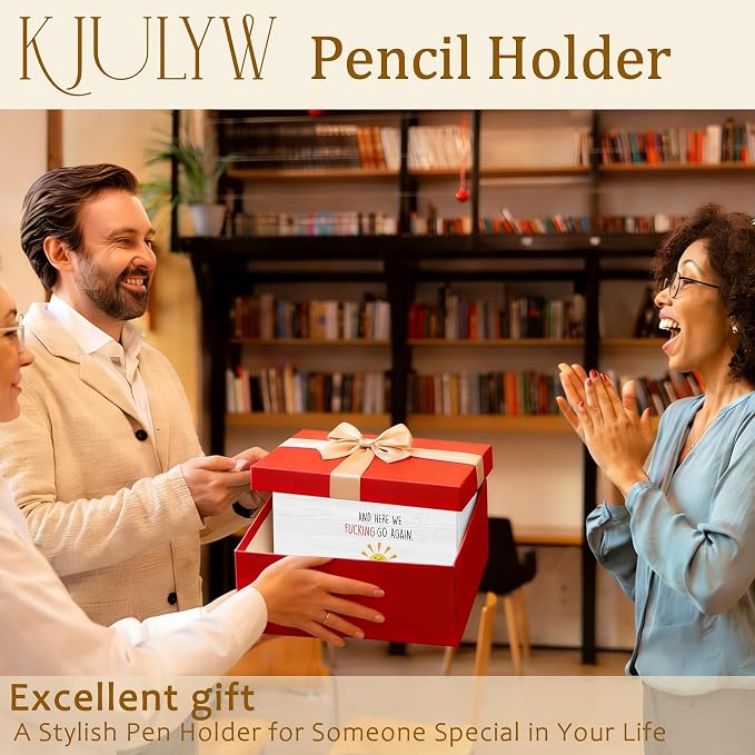 Funny Sun Pen Holder for Desk, Funny Sarcastic Gifts for Women Men Coworkers Wooden Box Pencil Pen Holder Organizer for Home Office Desk Accessories