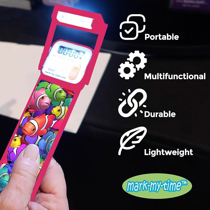Mark-My-Time Digital Bookmark and LED Light - Timer for Kids with Book Light, Reading Incentives, Christmas Gift & Stocking Stuffer - 3D Flip Clownfish/Butterfly