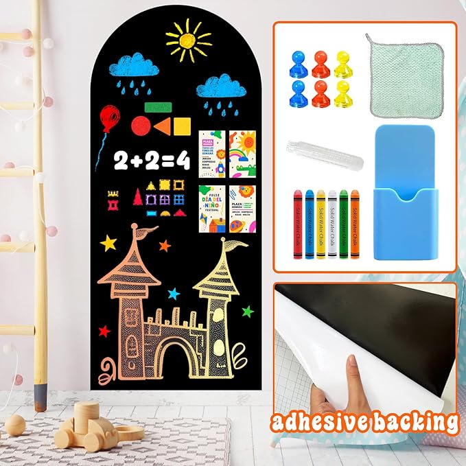 Arch Magnetic Wall Decal Magnet Stickers for Playroom Peel and Stick Magnetic Playwall for Kids Self Adhesive Magnet Wall Board Wallapepr Black Chalkboard for Classroom Home School Nursery Supplies