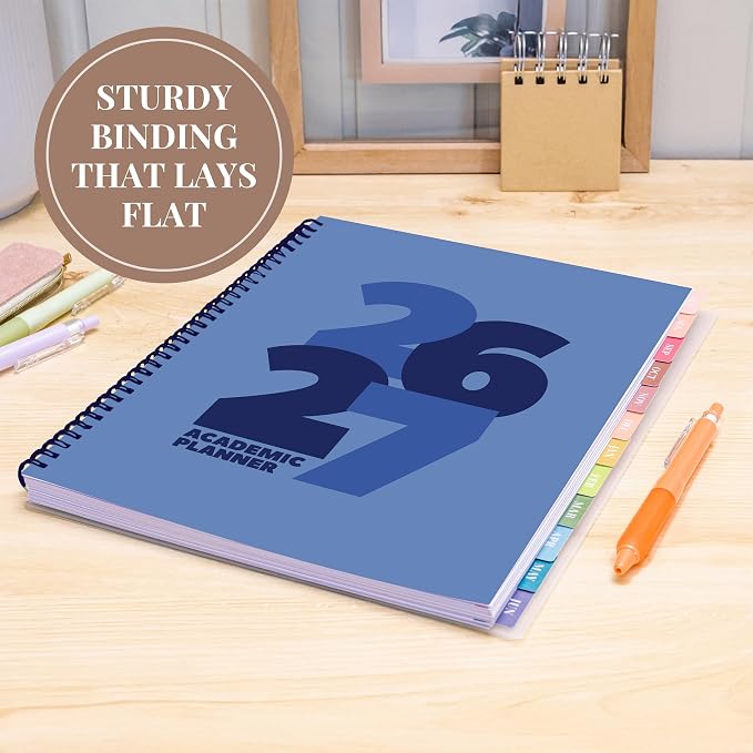 Rileys Academic Planner 2026-2027, Daily, Weekly & Monthly Planner, July 2026 - June 2027, Student Notes Pages, Twin-Wire Binding, Weekly Agenda for School & Work (8.5 x 11-Inches, Chunky, Blue)