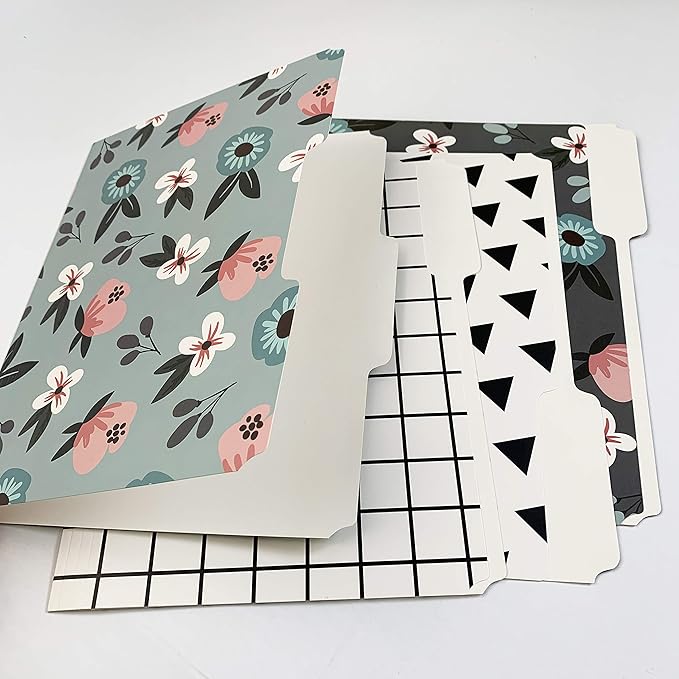 Cute File Folders, Set of 12 3-Tab Letter Size Decorative File Folders Boho Colored Manilla 8.5 x 11 Filing – Pretty Designer Home Office School Supplies (Tranquilty)