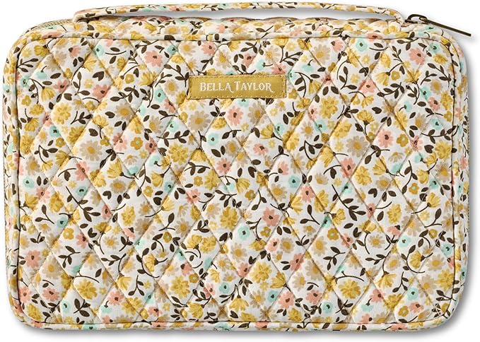 Bella Taylor Small Bible Cover for Women, Quilted Cotton Fabric Bible Case for 6 x 9 inch Bibles, Prairie Meadow