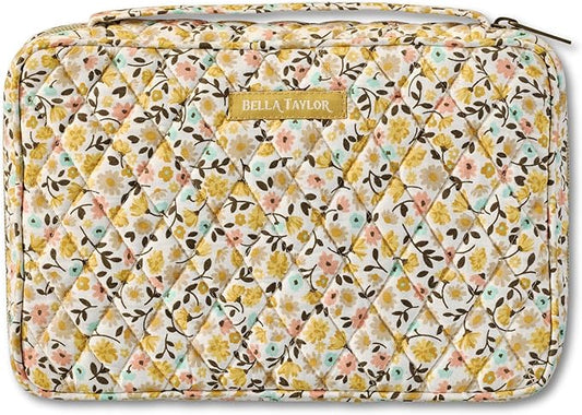 Bella Taylor Small Bible Cover for Women, Quilted Cotton Fabric Bible Case for 6 x 9 inch Bibles, Prairie Meadow