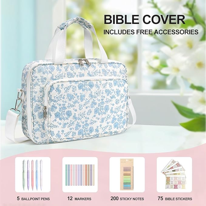 honitty Bible Bag, Bible Cover Case for Women, Quilted Bible Cover with Shoulder Strap, Bible Bags for Women Organizer