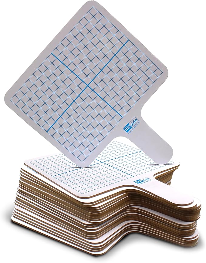 Flipside Products Rectangular Graph Dry Erase Answer Paddles, Double-Sided, Auction, Handheld Whiteboard, Handle Response Board, Classroom Dry Erase, Math Practice, Pack of 24