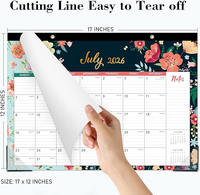 Desk Calendar 2026-2027 - 18 Monthly Desk/Wall Calendar, Jul. 2026 - Dec. 2027, 17" x 12", Thick Paper with Corner Protectors, Large Ruled Blocks - Floral