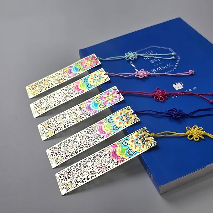 Korean Bookmark 5 Pack with Tassels, Traditional Design Page Holder, Cute Bookmarks for Women, Book Stuff, Reading Accessories for Book Lovers, Bible Bookmarks, Unique Korean Gifts