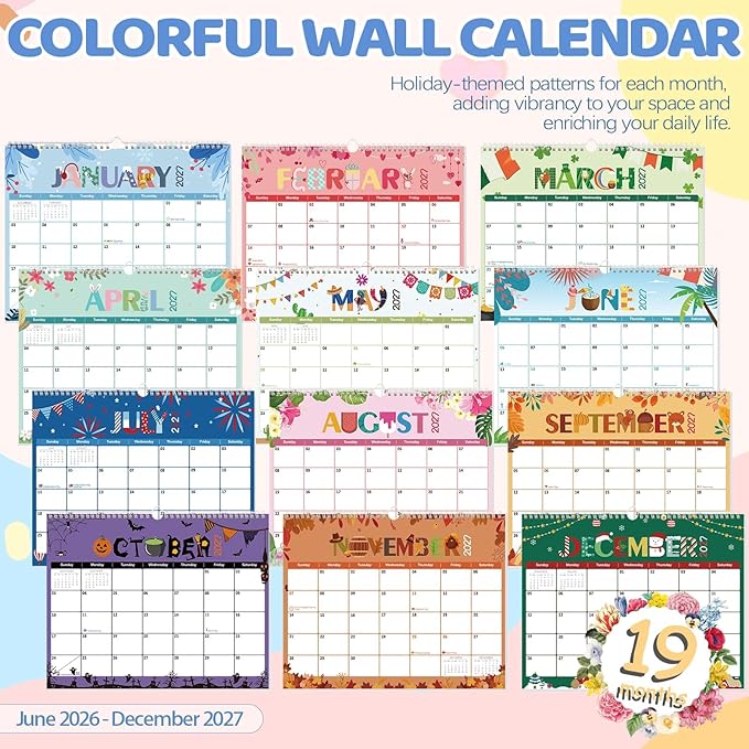 GuassLee Wall Calendar 2026-2027, 19 Months Running from Jun. 2026 to Dec. 2027, 14" X 11" Paper Hanging Planner Wall with Thick Paper for Office Home Planning & Organizing