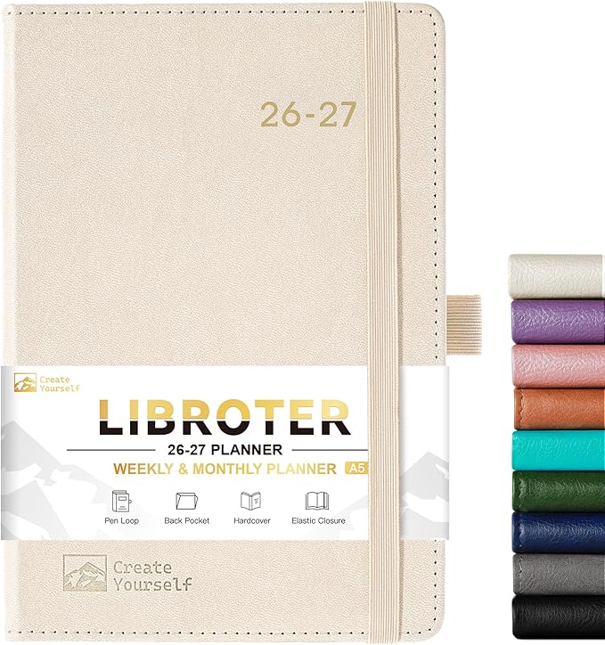2026-2027 Planner - Academic Planner 2026-2027 Weekly Monthly Planner, July 2026 - June 2027, 5.7'' x 8.4'', Thick Paper, Leather Cover, Pen Holder, Back Pocket, Perfect Daily Organizer - Off-white